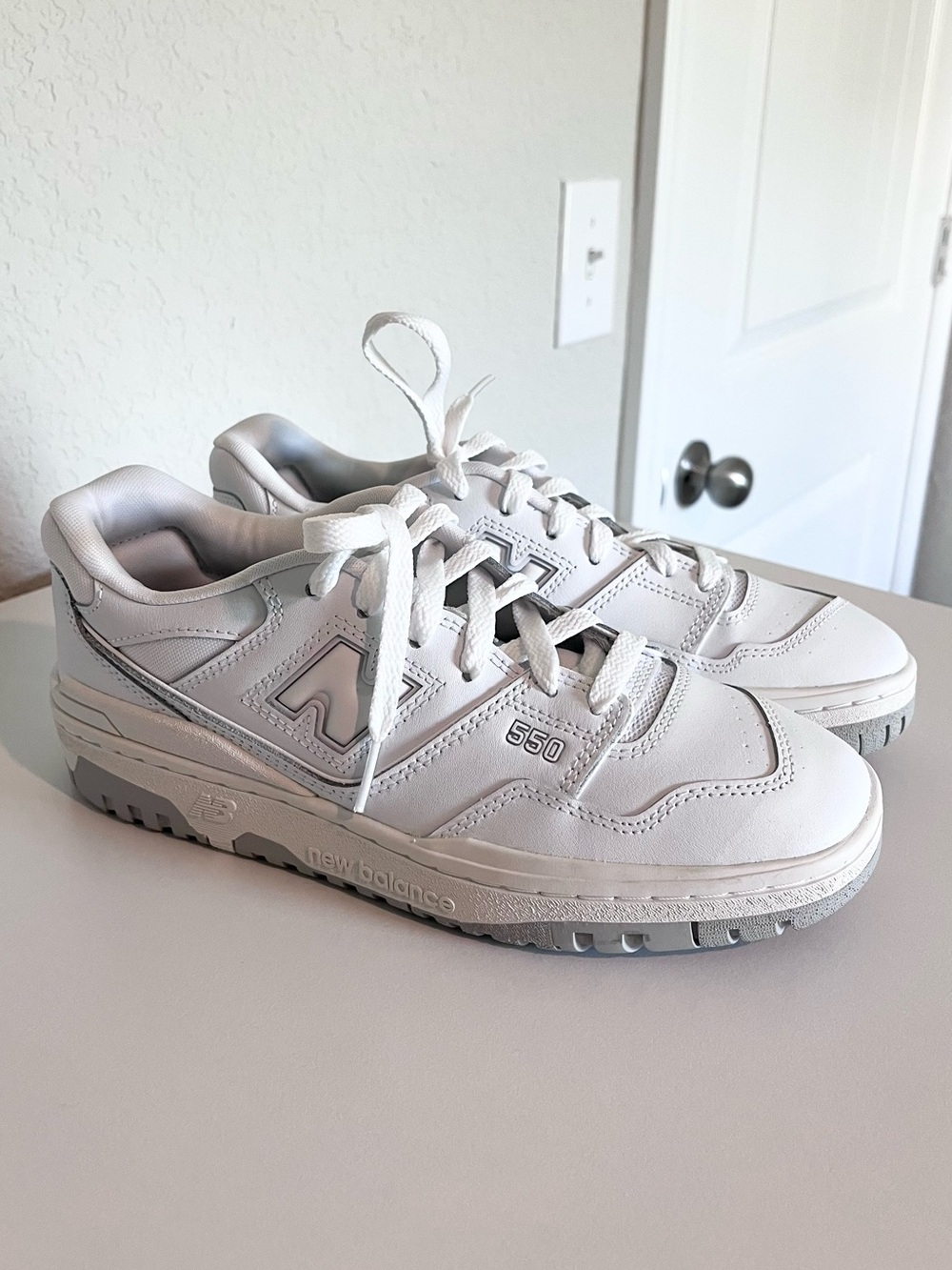 NWOT New Balance 550 White and Light Gray Leather Sneakers